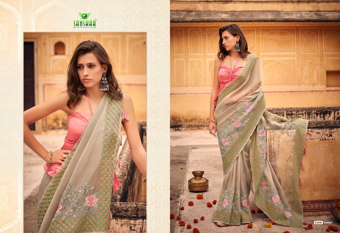 Sanskar Naari Party Wear Brasso Fancy Latest Saree Collection